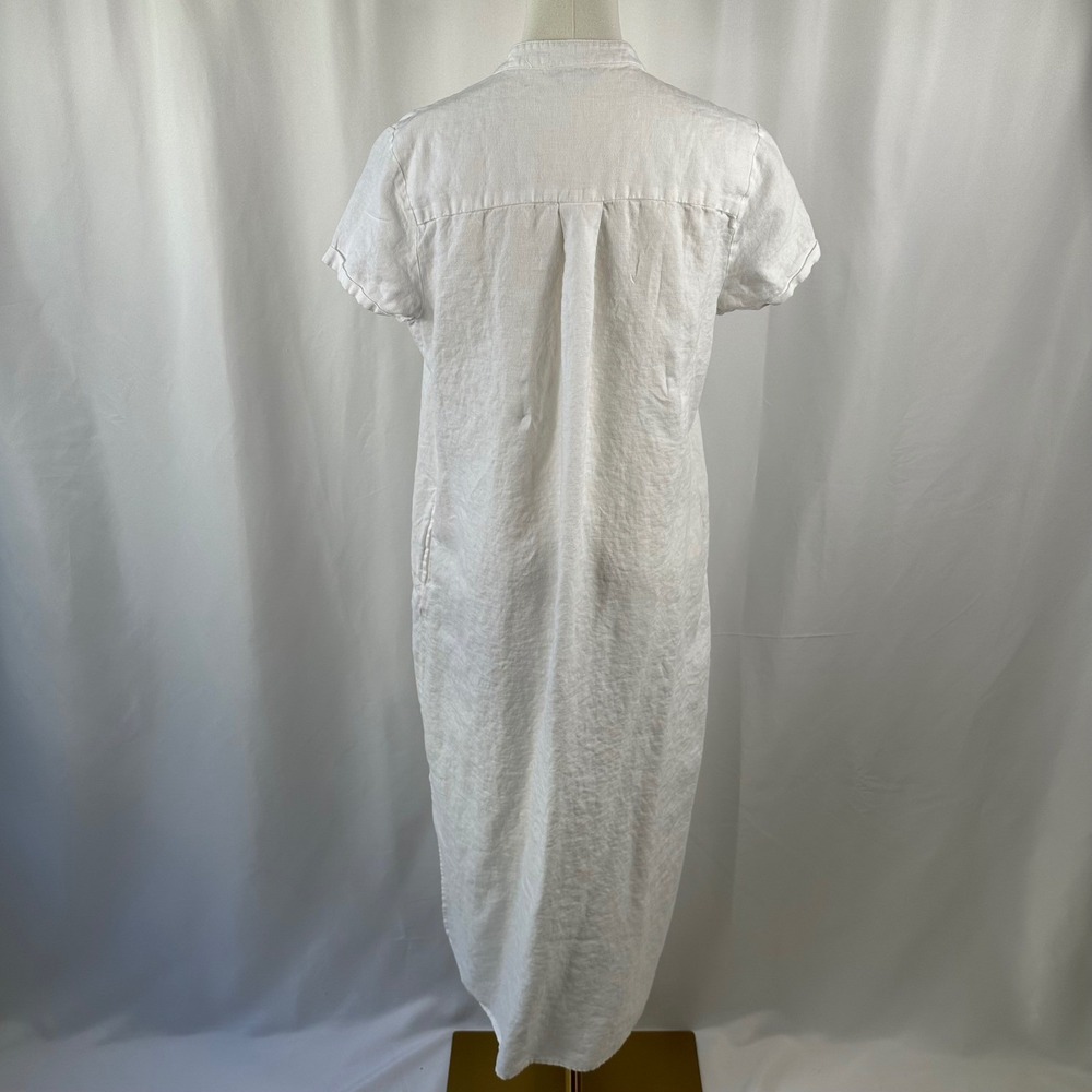 Pure Navy Dress Women M White Coastal Linen Shirt Dress Midi Button Down Pocket - Picture 3 of 8